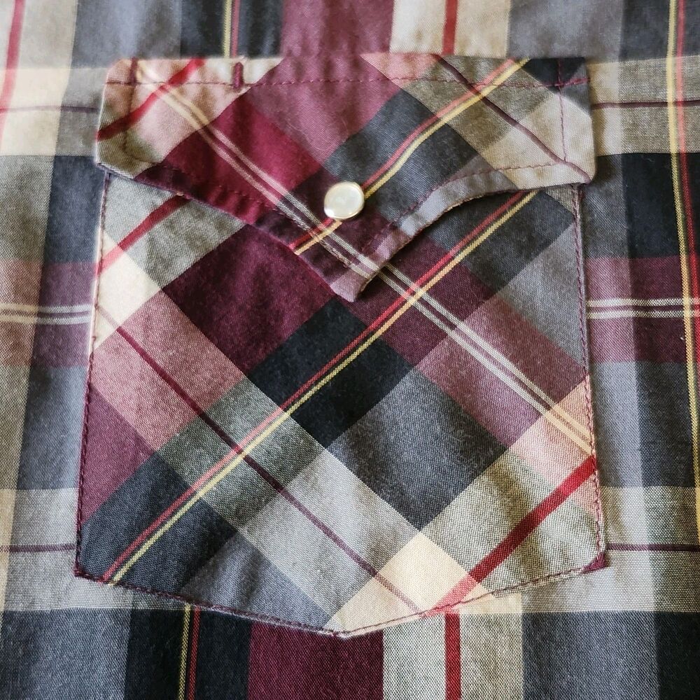 90s Ely Cattleman Tall Man Western Plaid Pearl Snap Long Sleeve Shirt 2XLT - Picture 6 of 9